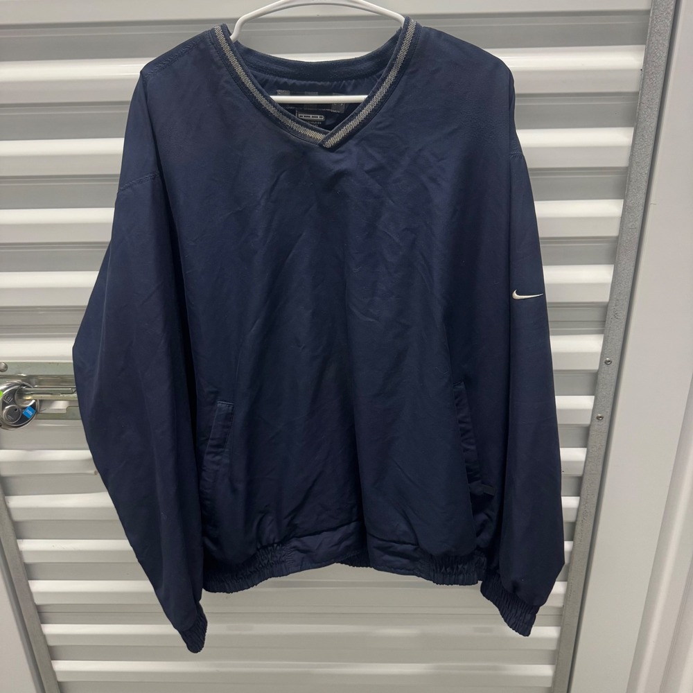 Vintage Nike Golf Navy Blue V-Neck Windbreaker Pullover Mens Large